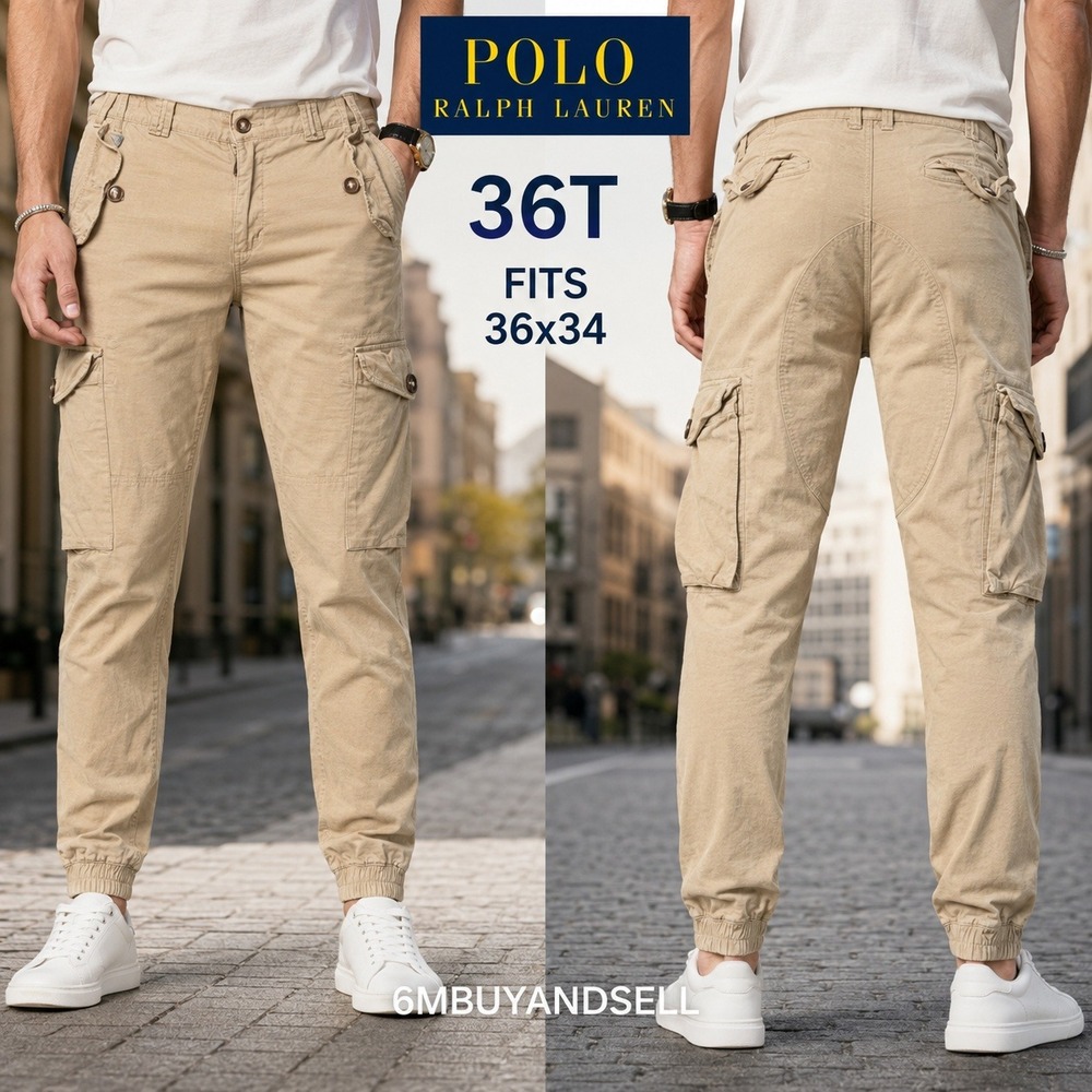 Polo Ralph Lauren Combat Trousers Mens 36T Khaki Cargo Jogger OG 107 GS Pants